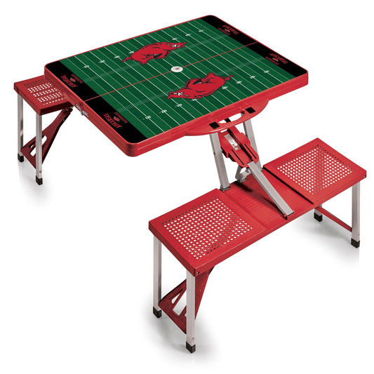 Arkansas Razorbacks Field Design Portable Camping / Picnic / Tailgating Folding Table with Seats by Picnic Time