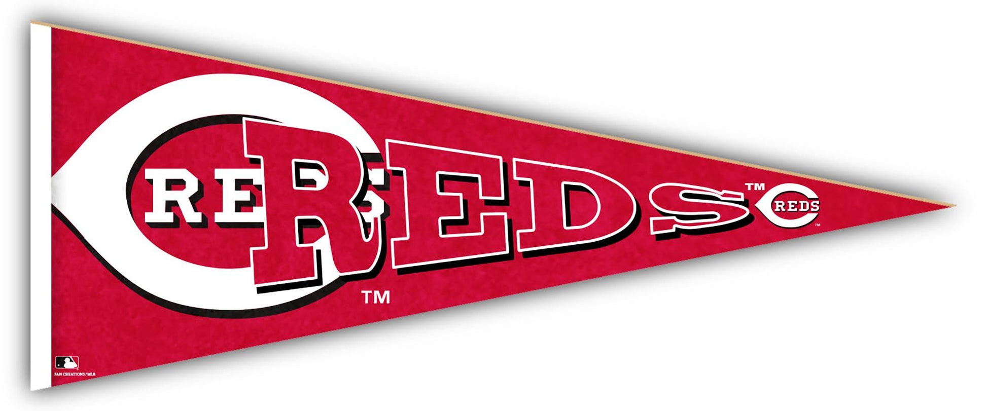 Made in USA Cincinnati Reds Wood Pennant - 24" long, 100% MDF, high definition team logo and colors. For indoor use, by Fan Creations