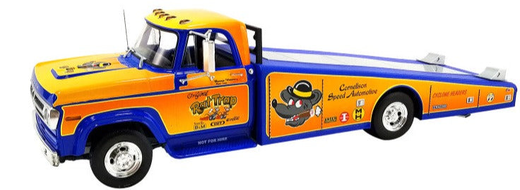 1970 Dodge D-300 Ramp Truck Orange and Blue with Graphics "The Original Rat Trap" Limited Edition to 332 pcs Worldwide 1/18 Diecast Model Car by ACME