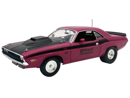 1970 Dodge Challenger T/A Pro Stock "Mopar Performance" Panther Pink with Black Stripes and Black Hood Limited Edition 1/18 Diecast Car by ACME