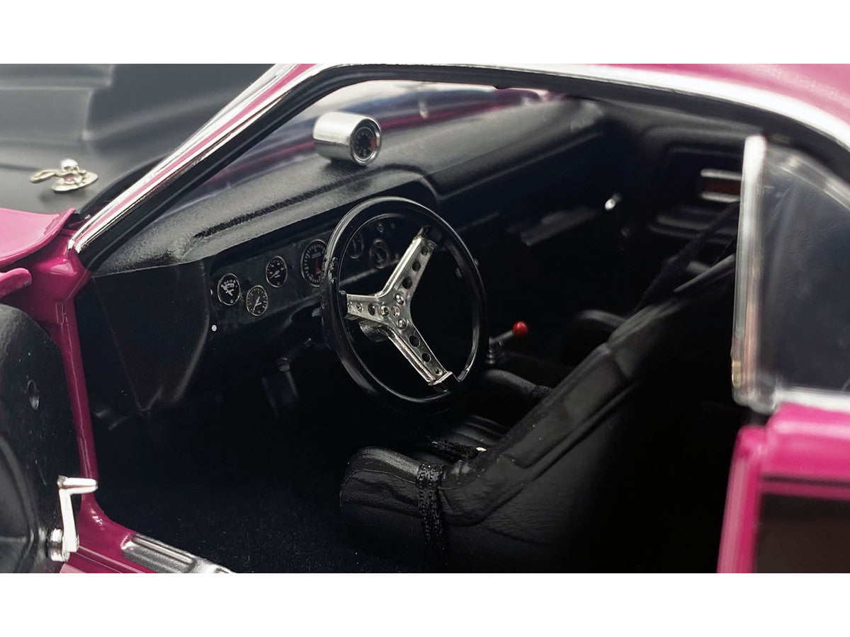 1970 Dodge Challenger T/A Pro Stock "Mopar Performance" Panther Pink with Black Stripes and Black Hood Limited Edition 1/18 Diecast Car by ACME
