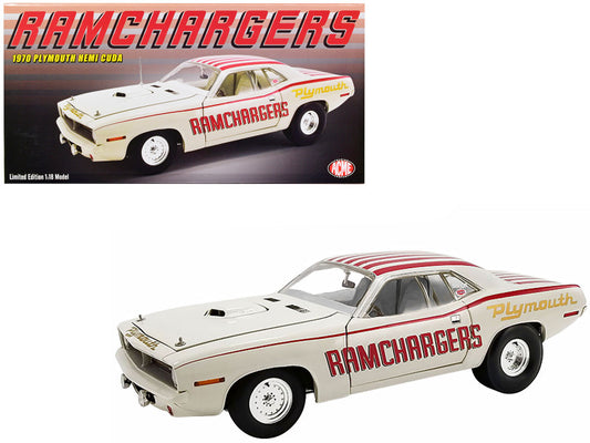 1970 Plymouth HEMI Barracuda Super Stock "Ramchargers" White with Red Stripes Limited Edition to 750 pieces Worldwide 1/18 Diecast Model Car by ACME