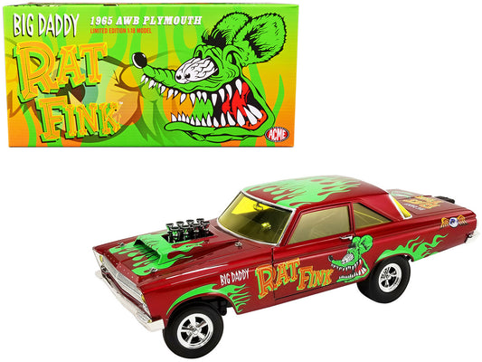 1965 Plymouth AWB (Altered Wheel Base) "Big Daddy Rat Fink" Red Metallic with Graphics Limited Edition to 900 pieces Worldwide 1/18 Diecast Model Car
