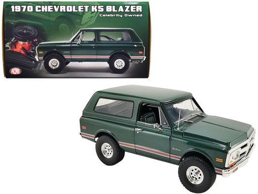 1970 Chevrolet K5 Blazer Dark Green with Red Stripes and Green Interior "Celebrity Owned" Limited Edition to 402 pieces 1/18 Diecast Model Car by ACME