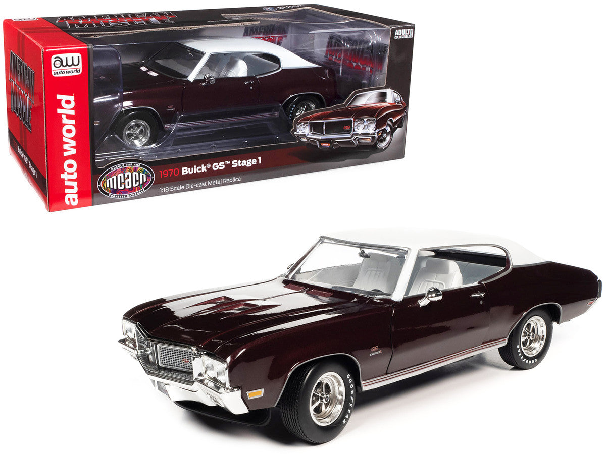 1970 Buick GS Stage 1 Burgundy Mist Metallic with White Top and Interior "Muscle Car & Corvette Nationals" (MCACN) 1/18 Diecast Car by Auto World