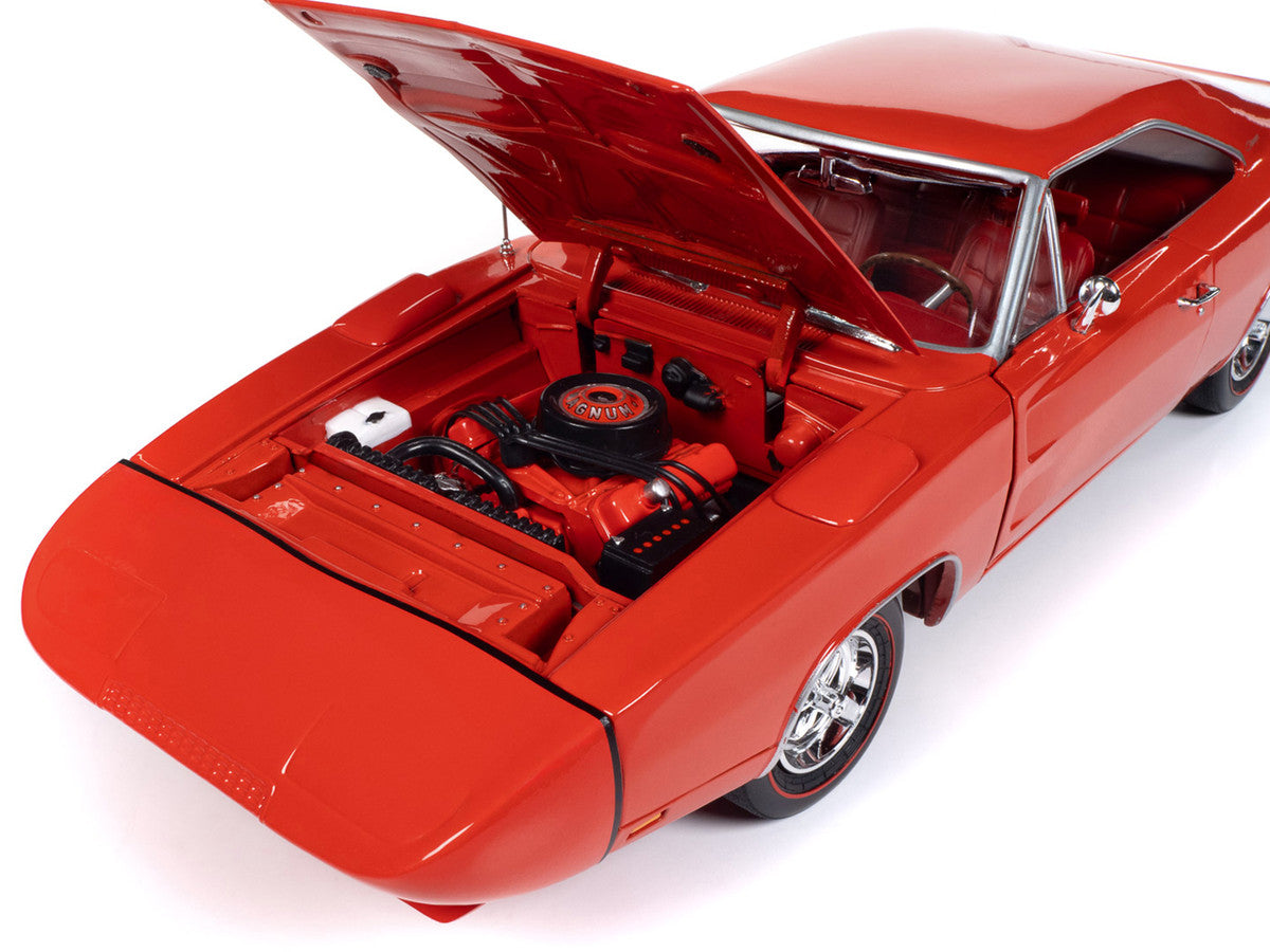 1969 Dodge Charger Daytona Red with White Tail Stripe and Red Interior "Muscle Car & Corvette Nationals" "American Muscle" Series 1/18 Diecast Car