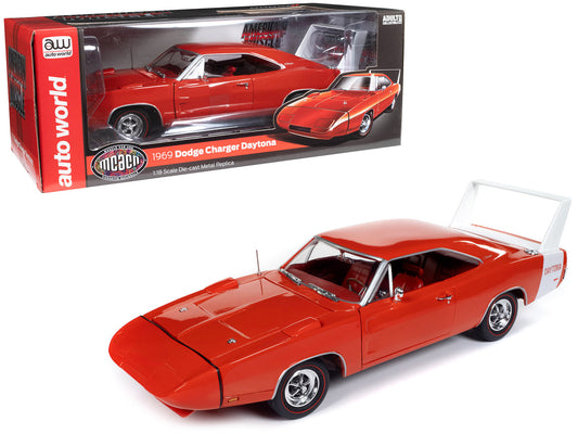 1969 Dodge Charger Daytona Red with White Tail Stripe and Red Interior "Muscle Car & Corvette Nationals" "American Muscle" Series 1/18 Diecast Car