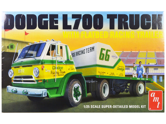1966 Dodge L700 Truck with Flatbed Racing Trailer 1/25 Scale Skill 3 Model Kit by AMT