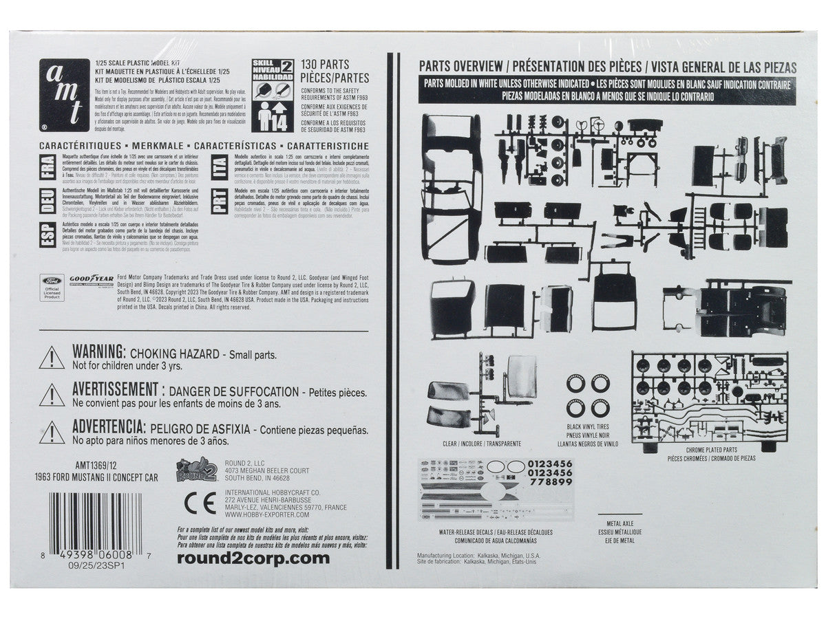 1963 Ford Mustang II Concept Car 1/25 Scale Skill 2 Model Kit by AMT