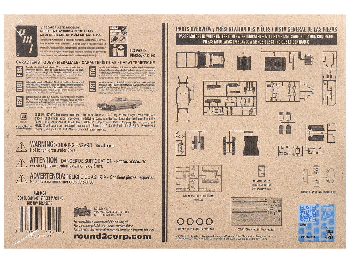 Cardboard box with detailed drawings and text  of the 1968 Chevy El Camino Model Kit