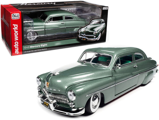 1949 Mercury Eight Coupe Berwick Green Metallic with Green and Gray Interior 1/18 Diecast Model Car by Auto World
