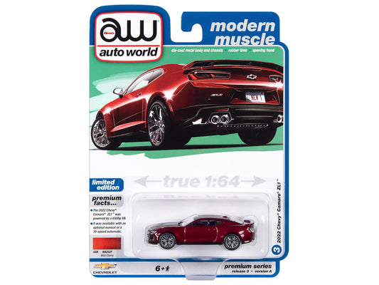 2022 Chevrolet Camaro ZL1 Wild Cherry Red Metallic "Modern Muscle" Limited Edition 1/64 Diecast Model Car by Auto World