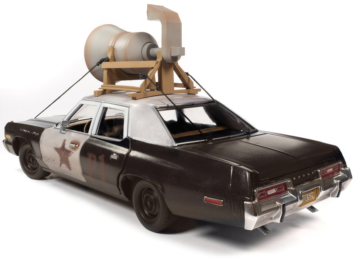 1974 Dodge Monaco "Bluesmobile" with Loud Speaker Black and White (Dirty) w/ Jake & Elwood Figures "The Blues Brothers" (1980) Movie 1/18 Diecast Car