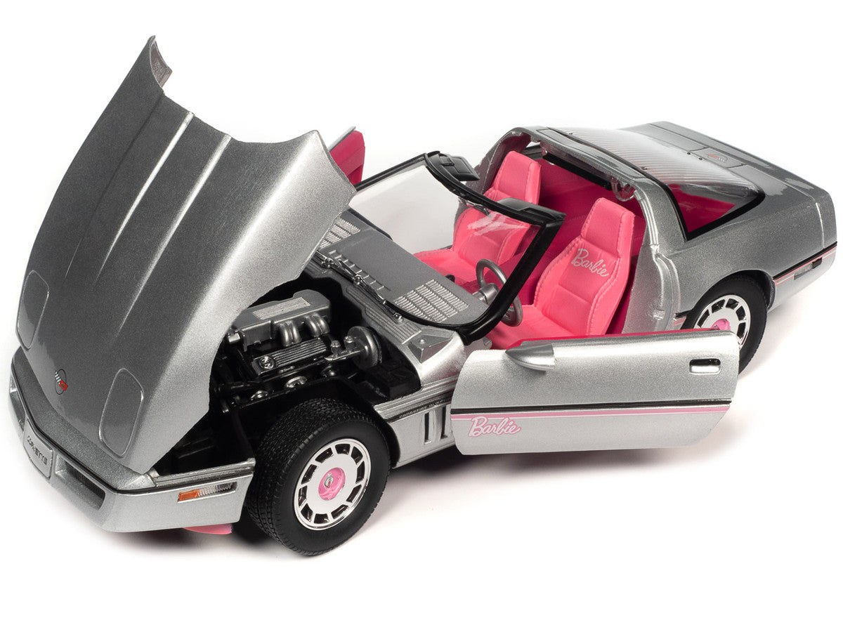 1986 Chevrolet Corvette Convertible Silver Metallic with Pink Interior "Barbie" "Silver Screen Machines" 1/18 Diecast Model Car by Auto World