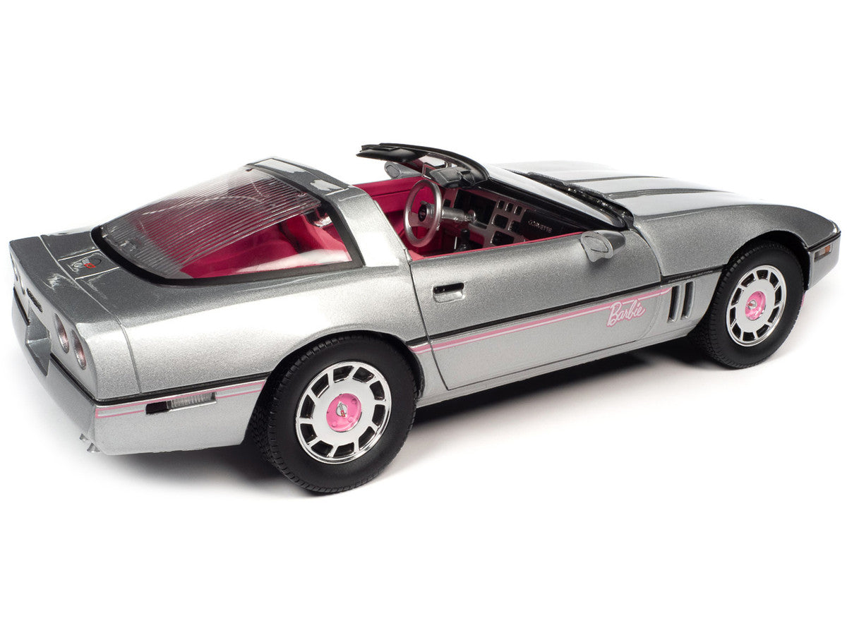 1986 Chevrolet Corvette Convertible Silver Metallic with Pink Interior "Barbie" "Silver Screen Machines" 1/18 Diecast Model Car by Auto World