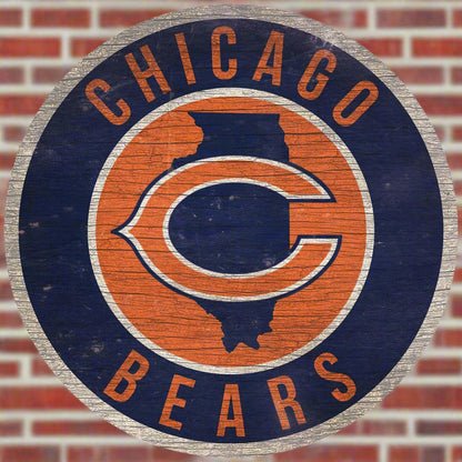 Chicago Bears 12" Round Distressed Sign with State by Fan Creations