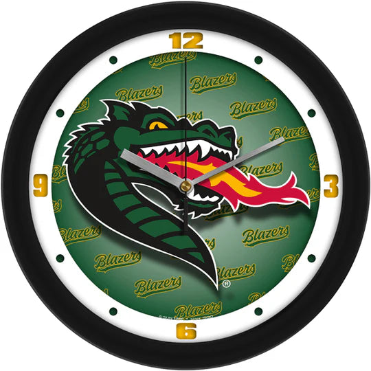 Alabama UAB Blazers Dimension Wall Clock, 11.5" diameter, durable plastic frame, mineral glass window, team colors.