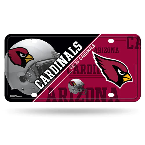 Arizona Cardinals Split Design Metal License Plate: Vibrant team colors & graphics. 6"x12". Officially licensed by NFL. Made by Rico.