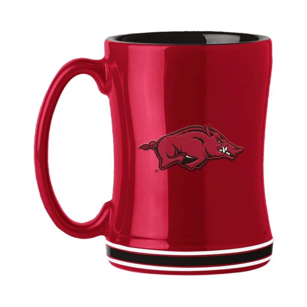 Arkansas Razorbacks 14 oz ceramic coffee mug with 3D logo, team colors, and team name on handle. Microwave & dishwasher safe.