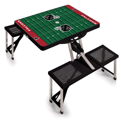 Atlanta Falcons portable folding table with seats for four. Durable ABS plastic, compact, holds 250 lbs per seat, weighs 19 lbs.