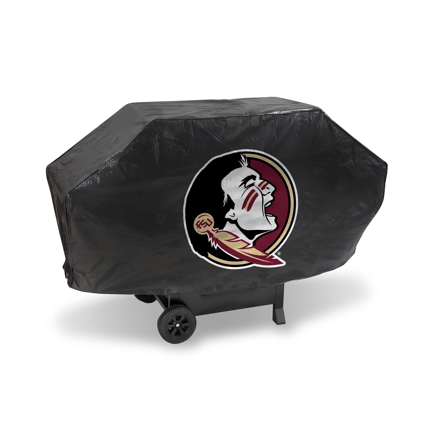 Florida State Seminoles Deluxe Vinyl Grill Cover with secure straps, felt lining, and bold NCAA team logo.
