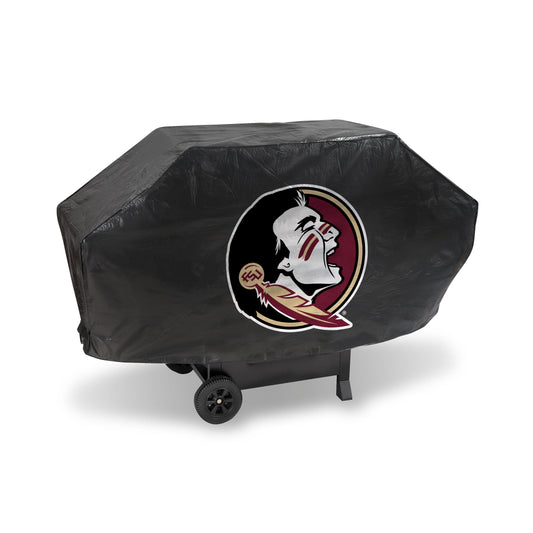 Florida State Seminoles Deluxe Vinyl Grill Cover with secure straps, felt lining, and bold NCAA team logo.
