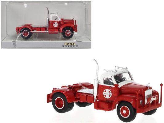 1953 Mack B-61 Truck Tractor Red and White "Santa Fe" 1/87 (HO) Scale Model Truck by Brekina