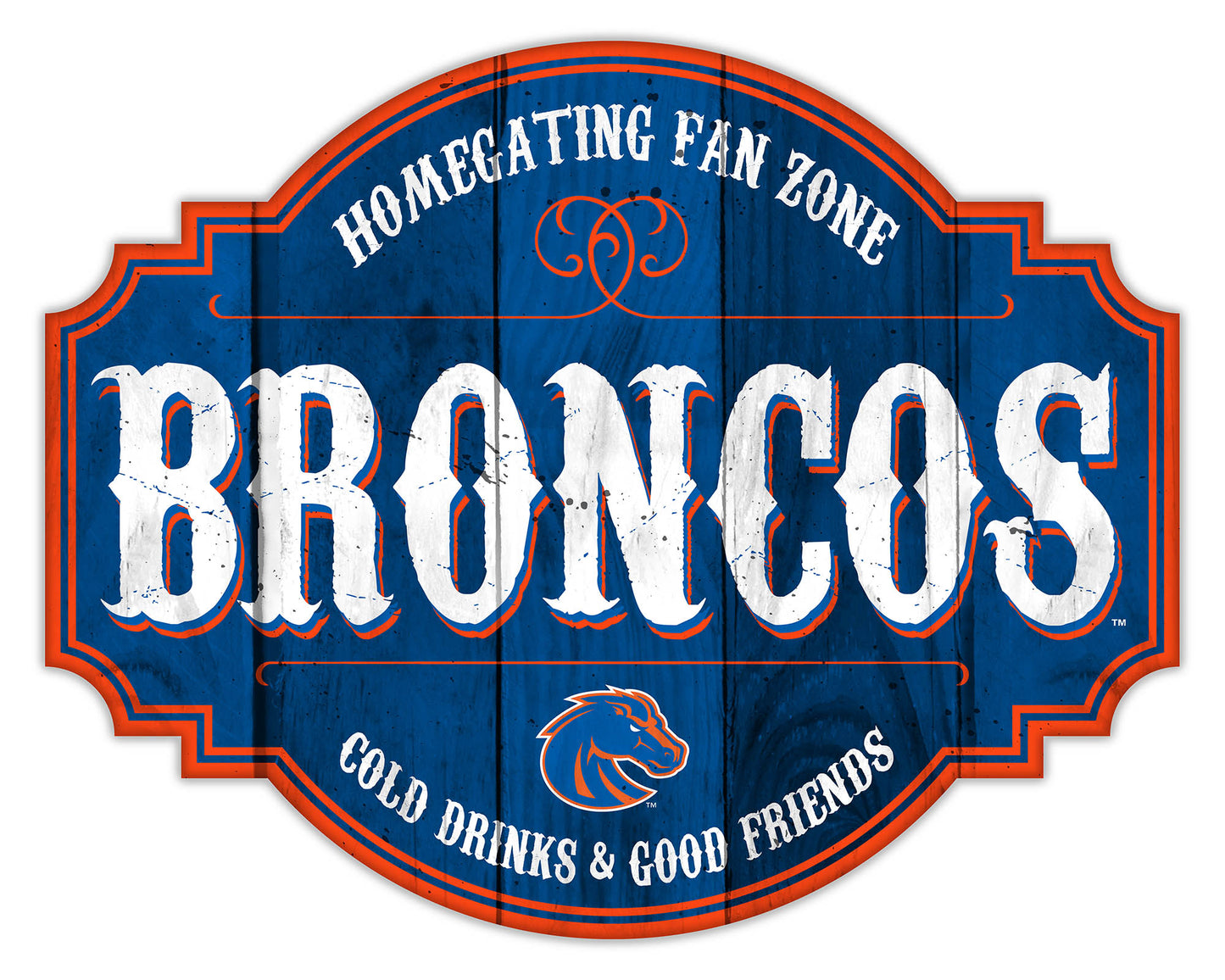 "Boise State Broncos Homegating Sign by Fan Creations. Officially licensed MDF with team logo/colors in distressed design, perfect for fans."