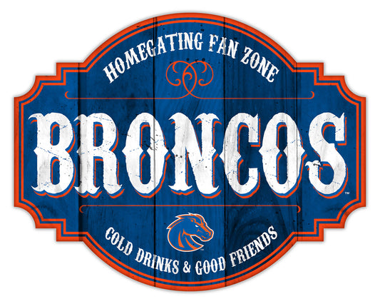 "Boise State Broncos Homegating Sign by Fan Creations. Officially licensed MDF with team logo/colors in distressed design, perfect for fans."