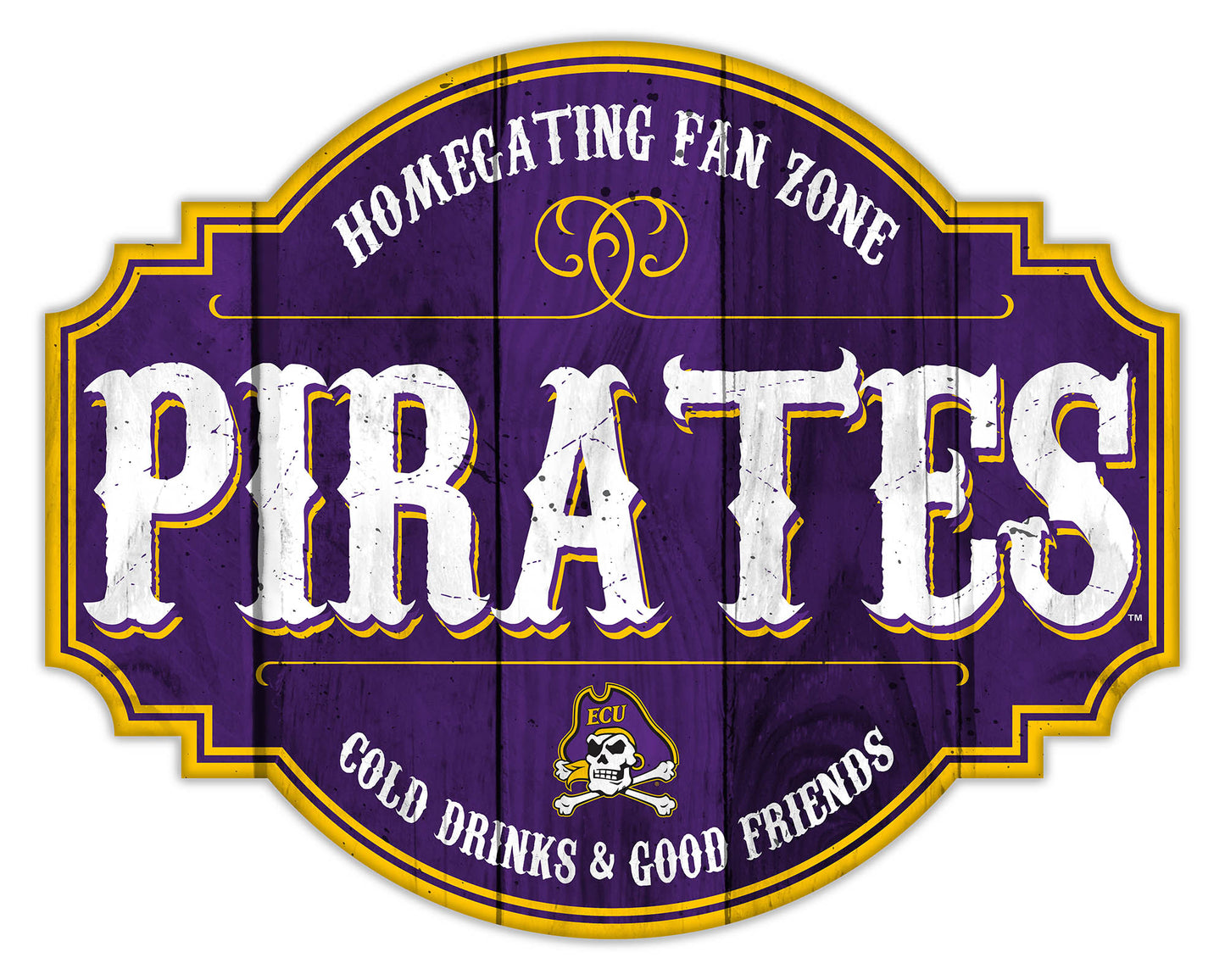 "East Carolina Pirates Homegating Sign by Fan Creations. Size: 24x24x0.38 inches, MDF, multicolored logo/colors, officially licensed."