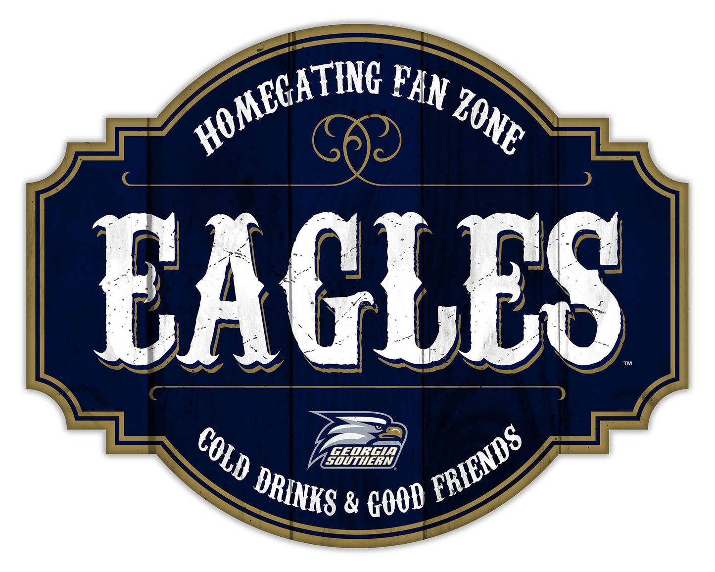 "Georgia Southern Eagles Homegating Sign by Fan Creations. Sizes: 12 or 24 inches, MDF, multicolored logo/colors, officially licensed."