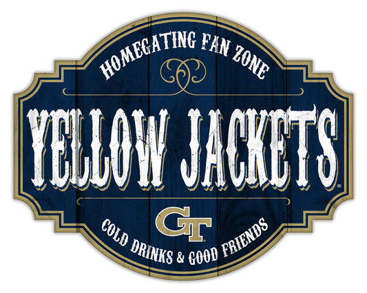 "Georgia Tech Yellow Jackets Homegating Sign by Fan Creations. Sizes: 12 or 24 inches, MDF, multicolored logo/colors, officially licensed."