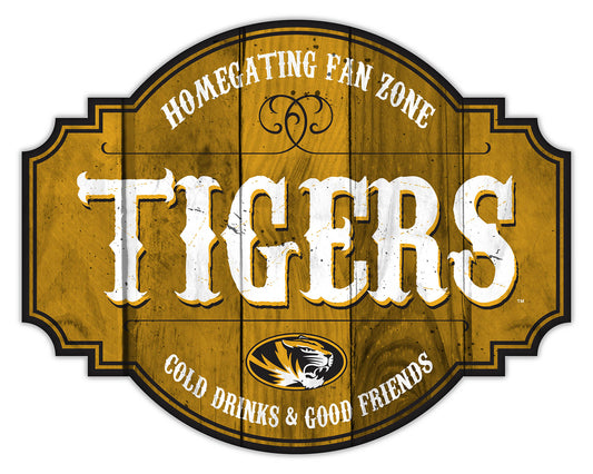 "Missouri Tigers Homegating Sign by Fan Creations. Sizes: 12 or 24 inches, MDF, multicolored team logo, officially licensed."