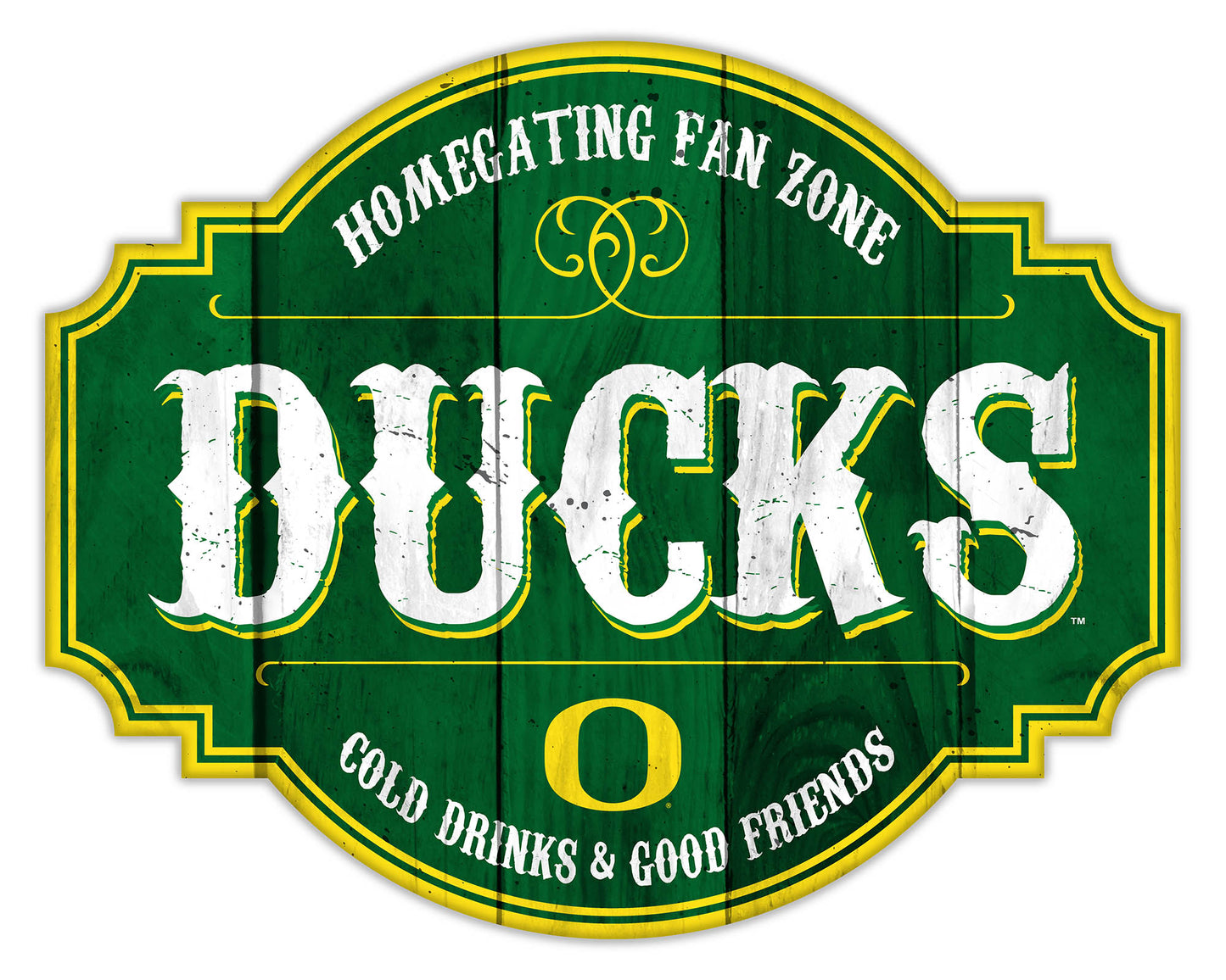 Oregon Ducks NCAA Homegating Distressed Sign by Fan Creations  Brand New  Size - 12 or 24 inch Features Team Logo and Colors Material - MDF Color - Multicolored Officially Licensed Made by Fan Creations