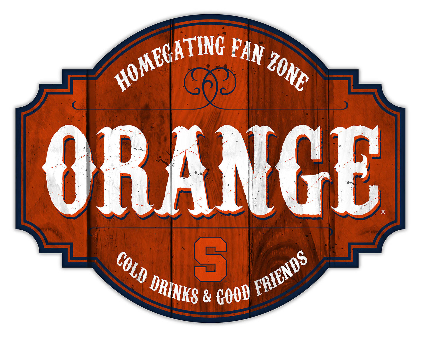 "New Syracuse Orange NCAA Homegating Distressed Sign by Fan Creations, 12x24 inches, MDF, multicolored, team logo, officially licensed."