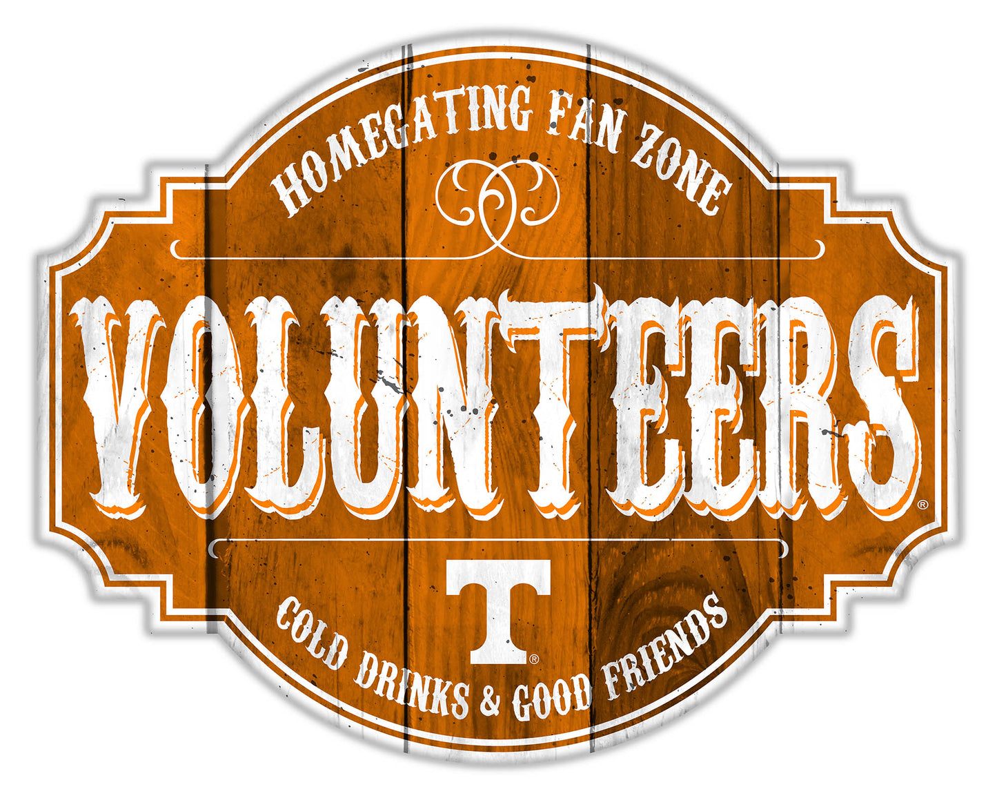 "Brand new Tennessee Volunteers NCAA Homegating Distressed Sign by Fan Creations, 12 or 24 inches, MDF, multicolored, team logo, officially licensed."