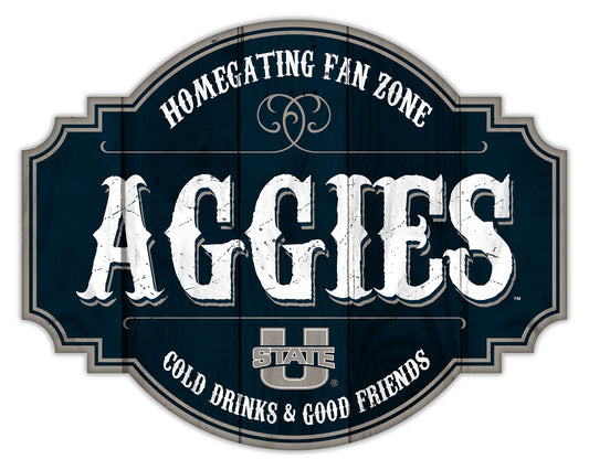 "Brand new Utah State Aggies NCAA Homegating Distressed Sign by Fan Creations, 12 or 24 inches, MDF, multicolored, team logo, officially licensed."