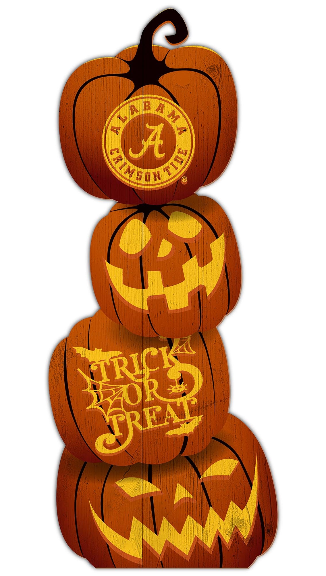 "Get festive with this NCAA Pumpkin Leaner! Made in USA, adorned with Alabama Crimson Tide graphics. Indoor use only. Officially licensed.