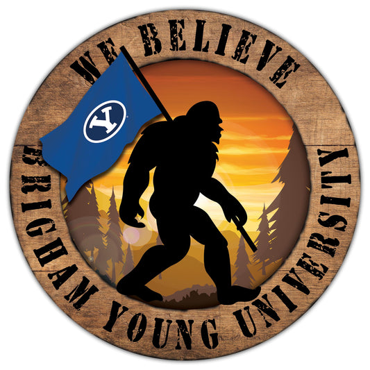 Brigham Young Cougars We Believe Bigfoot 12" Round Wooden Sign by Fan Creations