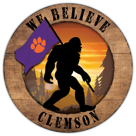 Clemson Tigers We Believe Bigfoot 12" Round Wooden Sign by Fan Creations