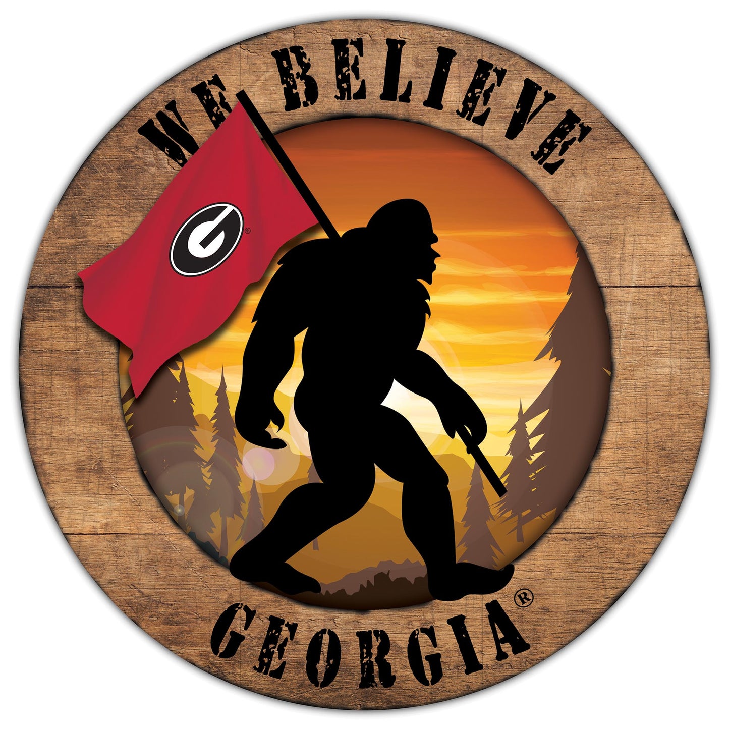 Georgia Bulldogs We Believe Bigfoot 12" Round Wooden Sign by Fan Creations