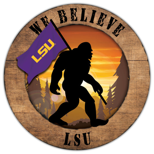 LSU Tigers We Believe Bigfoot 12" Round Wooden Sign by Fan Creations