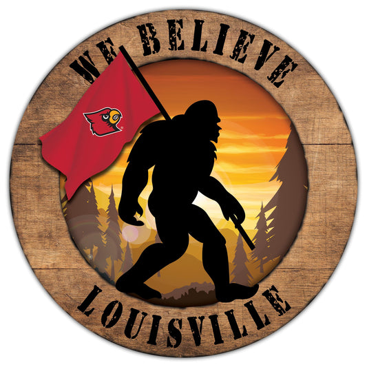 Louisville Cardinals We Believe Bigfoot 12" Round Wooden Sign by Fan Creations