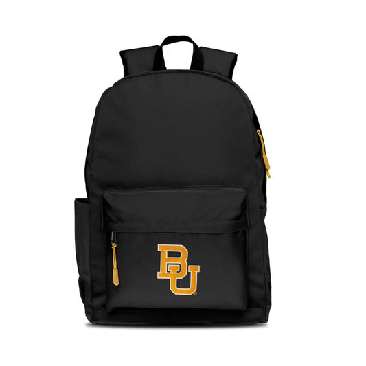 Baylor Bears campus laptop backpack: 17x12x6.5", large main compartment, water bottle pocket, embroidered logo, colored zipper pull.