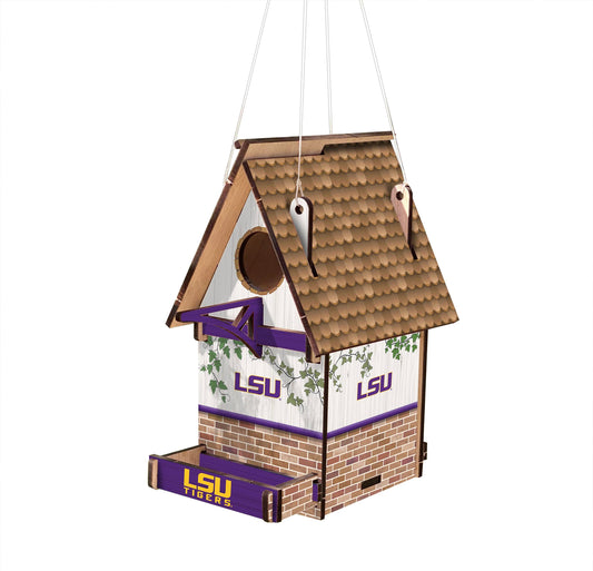 Show your LSU team spirit and love for bird-watching with this LSU Tigers Wood Birdhouse by Fan Creations. Made in the USA, it is cut and printed on MDF with team graphics and colors, and measures 15" x 15".
