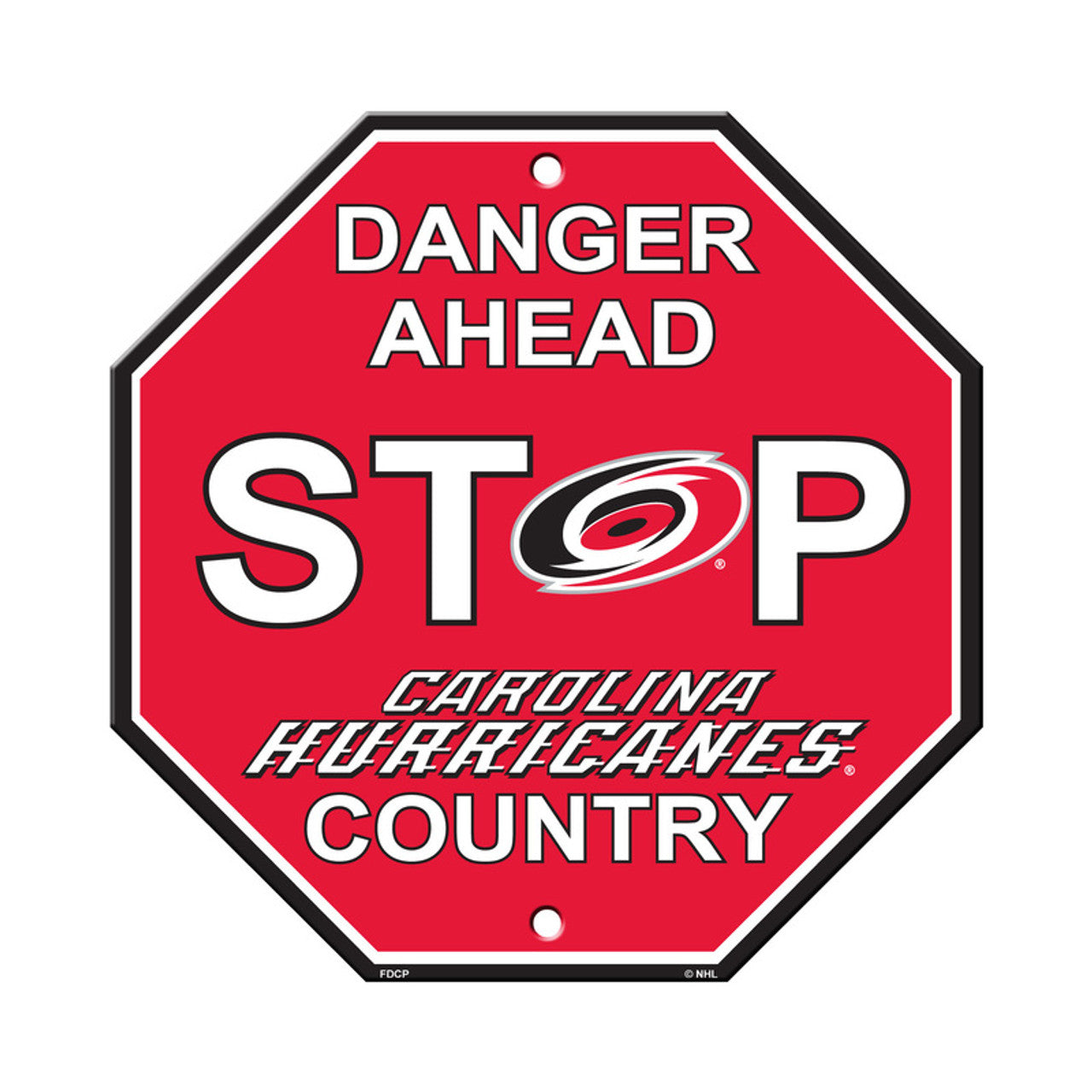 Carolina Hurricanes 12x12 plastic stop sign by Fremont Die. Features team colors/graphics. Officially NHL licensed.