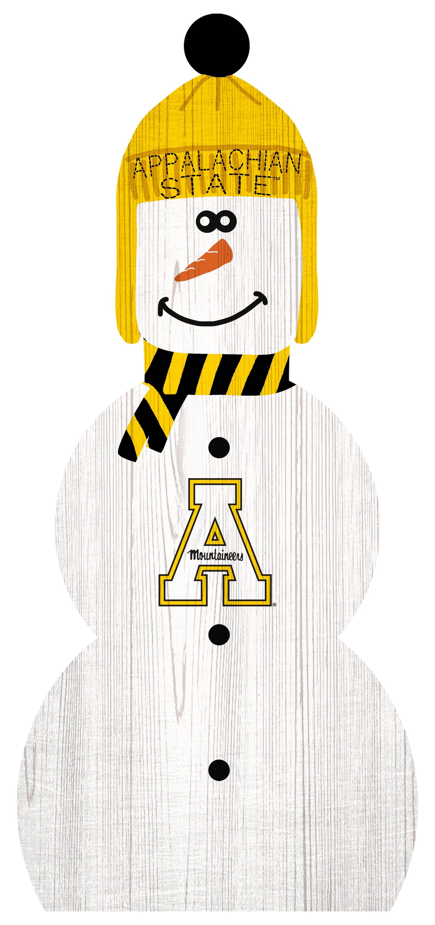 Appalachian State Mountaineers Snowman Leaner, 31" x 15", indoor decor with team graphics, made in the USA, free shipping.