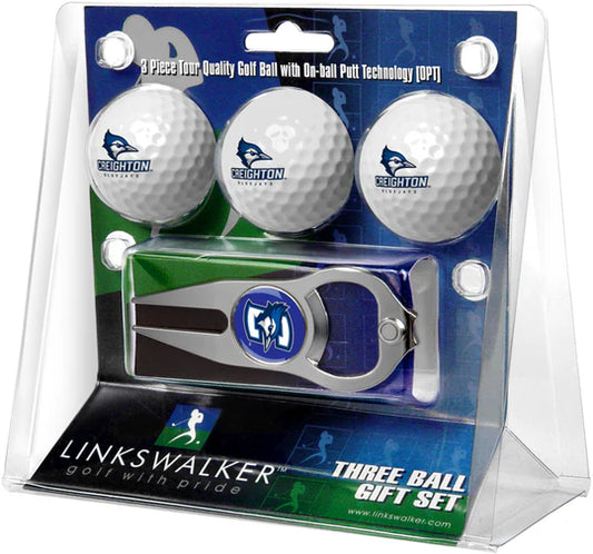 Creighton University Bluejays 3 Ball Gift Pack with Hat Trick Divot Tool by Linkswalker