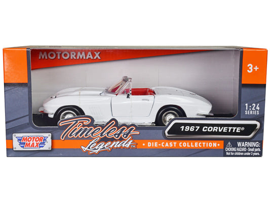 1967 Chevrolet Corvette C2 Convertible White with Red Interior "Timeless Legends" Series 1/24 Diecast Model Car by Motormax