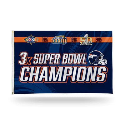 Denver Broncos 3 Time Super Bowl Champs 3' x 5' Banner Flag by Rico